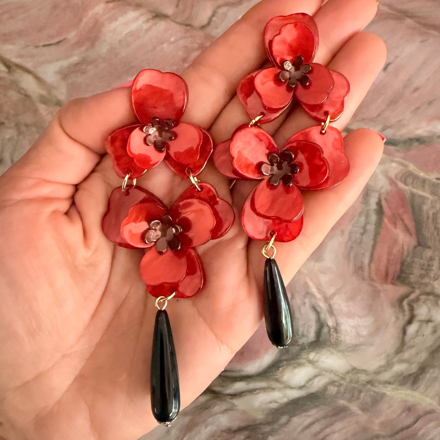 Double Hanging Flower Resin Earrings