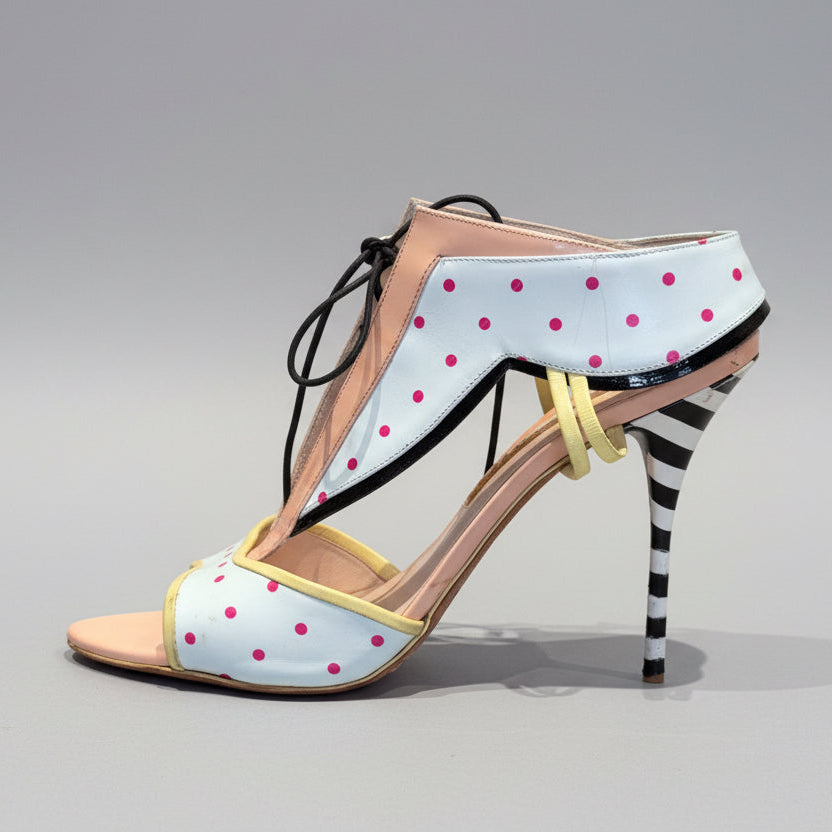 polka dot sandal with stripe heel